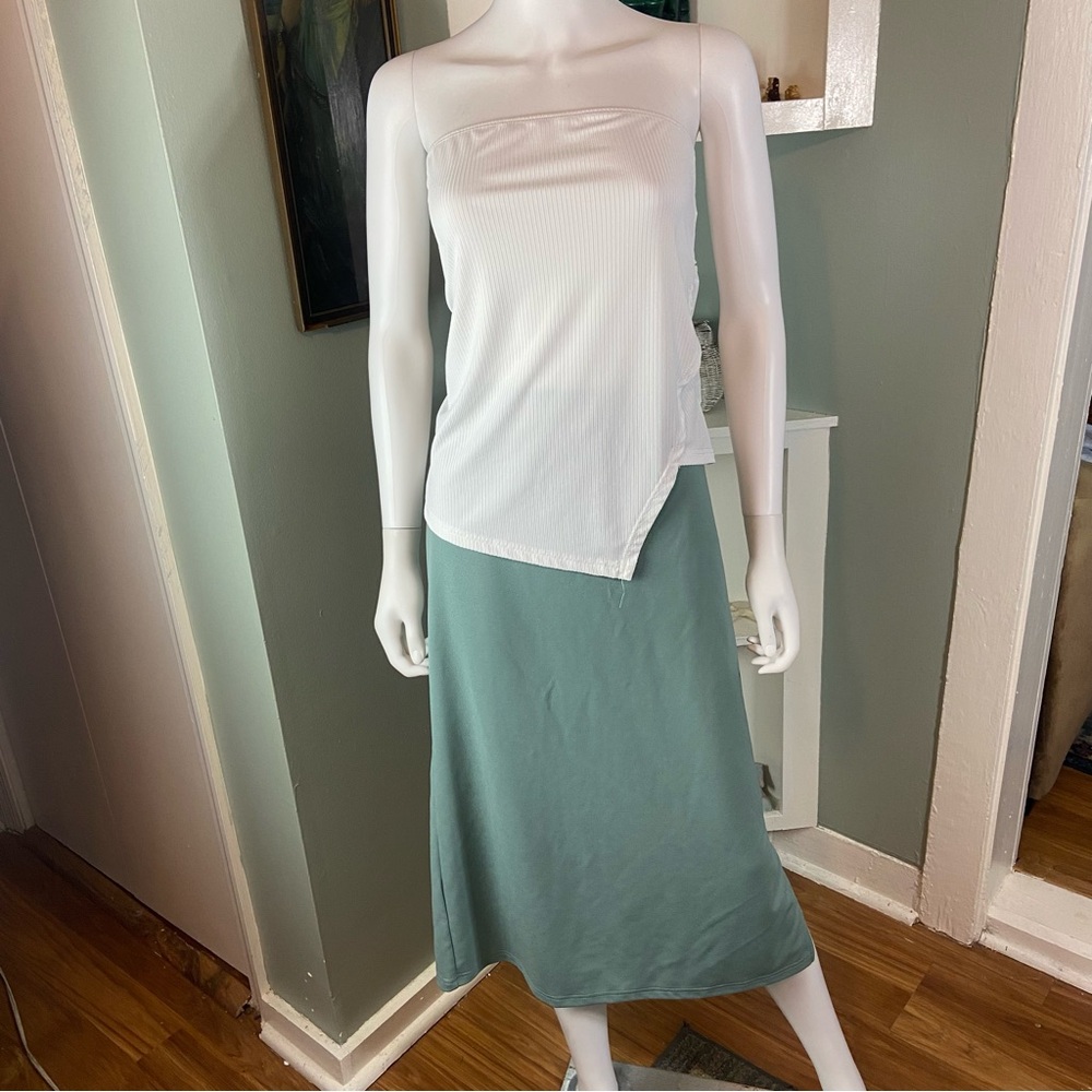 3/$12 Shein Curve Bundle White Asymmetrical Tube Top & Sage Green Pencil Skirt